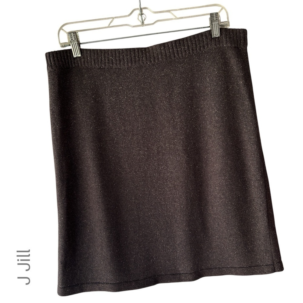 J JILL | NWOT SILK & COTTON BLEND PULL-ON SKIRT WALNUT BROWN TWEED | SMALL